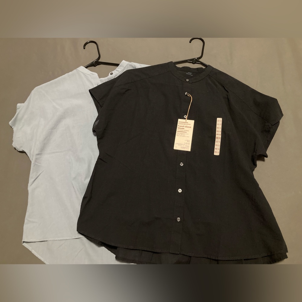 2 Pc Bundle Cotton Washed High Twisted French Sleeve Blouse XS - S
